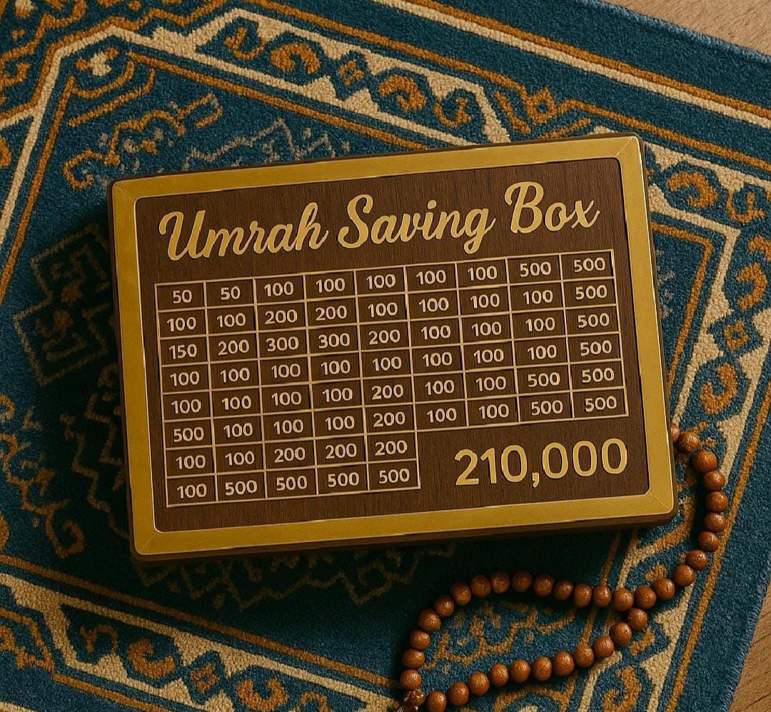 Wooden Umrah Saving Box – Premium 210,000 Goal Money Box by MudsCart