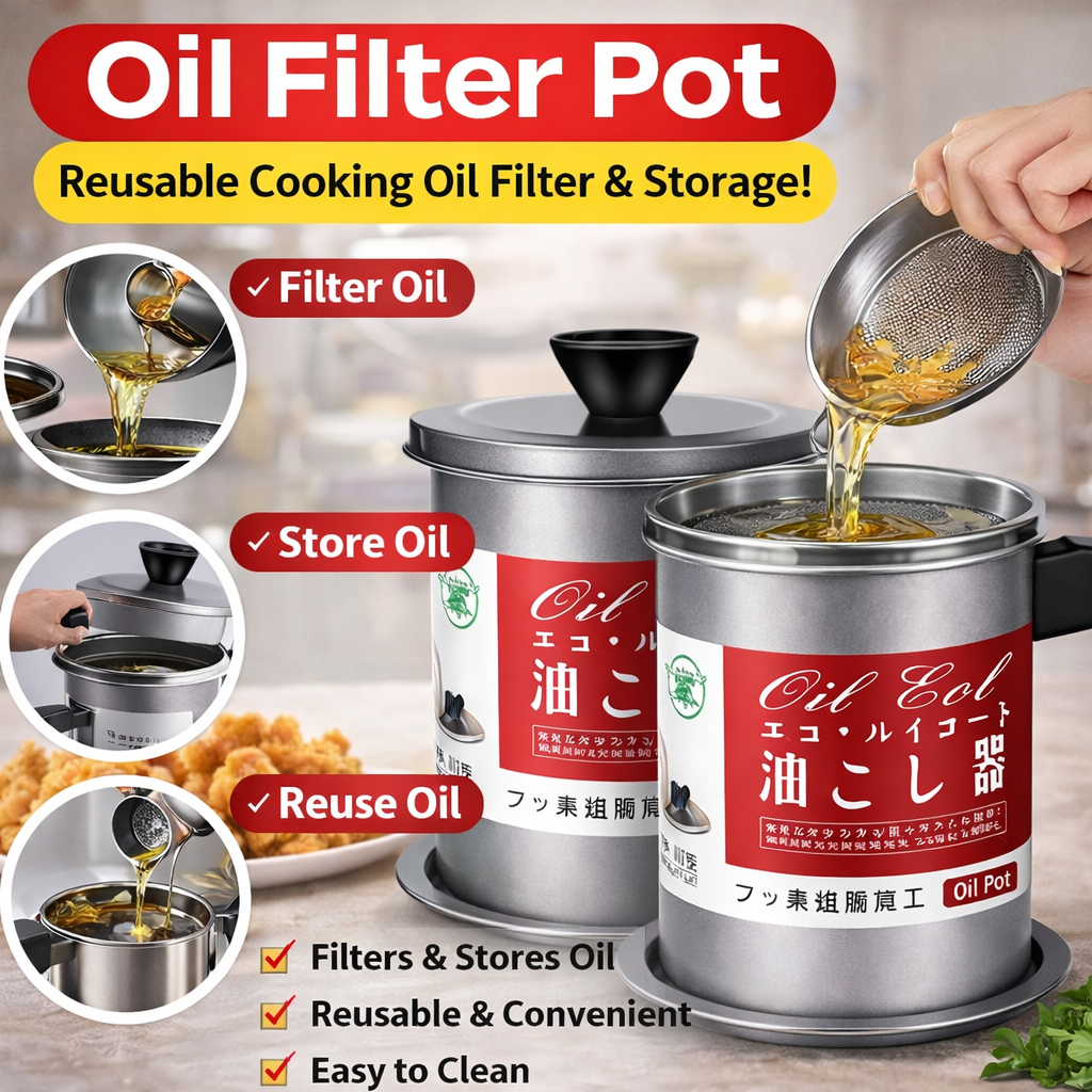 Oil Filter Pot 1.4L Oil Strainer For Kitchen Oil Container Pot Filter 1.4 Liter (Without Box) by INSAIFi